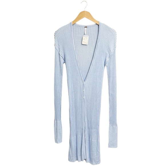 NWT Free People Carly Cardi Cardigan Crop Top Two Piece Set Blue - Picture 3 of 9